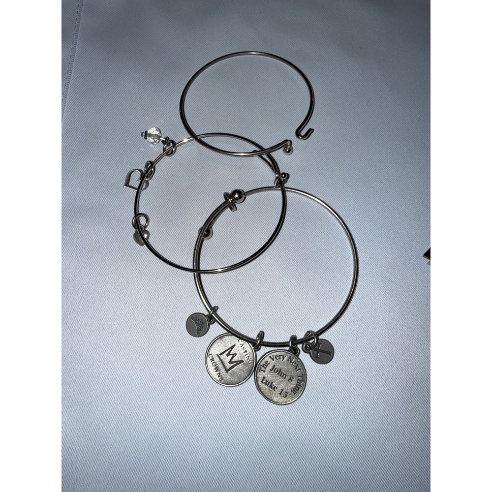 Casting Crowns Christian Charm Bangle Bracelet Set Silver Tone Religious 3pc